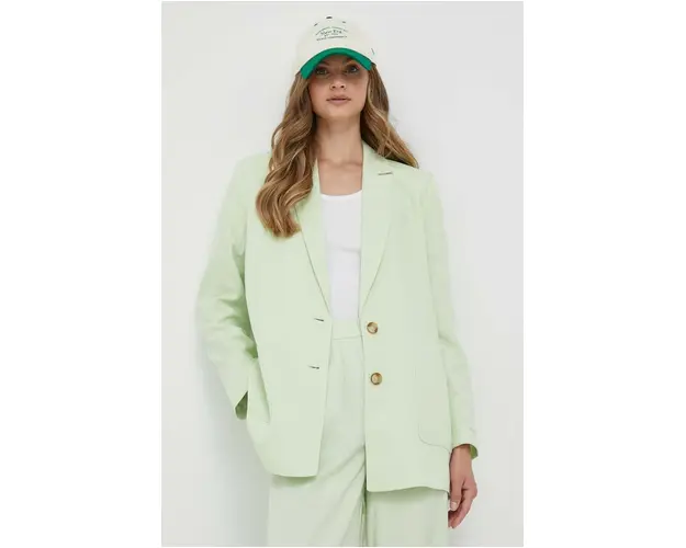 Pepe Jeans blazer din amestec de in Mirta culoarea verde, un singur rand de nasturi, neted