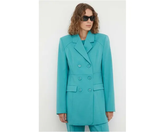 Gestuz sacou Caisa culoarea verde, cu doua randuri de nasturi, neted