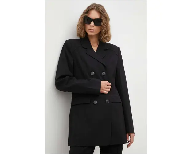 Gestuz sacou Caisa culoarea negru, cu doua randuri de nasturi, neted