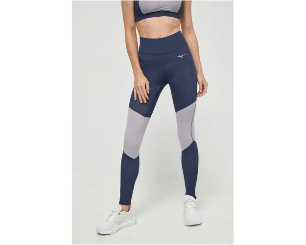 Mizuno leggins de alergare Impulse Core culoarea albastru marin, cu imprimeu