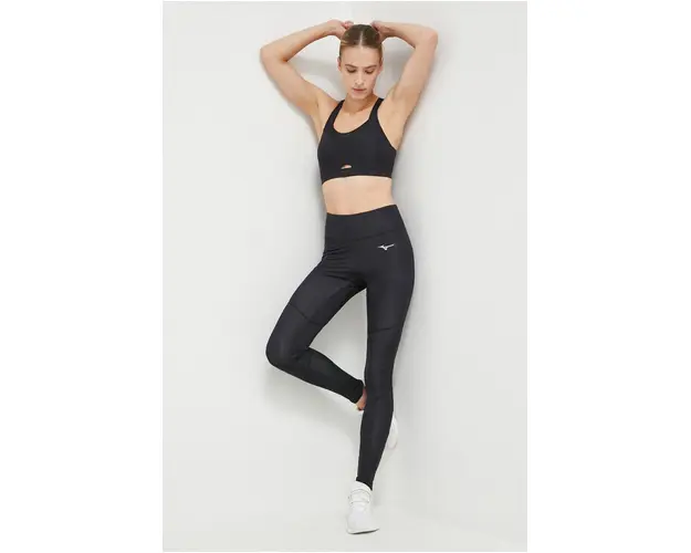 Mizuno leggins de alergare Impulse Core culoarea negru, cu imprimeu