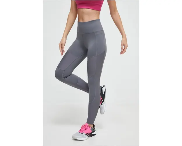 Reebok leggins de antrenament Lux Collection culoarea gri, neted