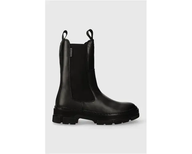 Gant ghete chelsea de piele Monthike femei, culoarea negru, cu toc plat, 27551356.G00