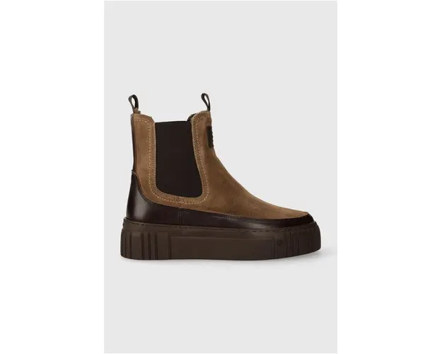 Gant botine din piele intoarsa Snowmont femei, culoarea maro, cu toc plat, izolat, 27553371.G240