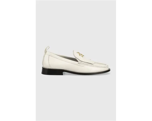 Karl Lagerfeld mocasini de piele MOKASSINO II femei, culoarea alb, cu toc plat, KL41430