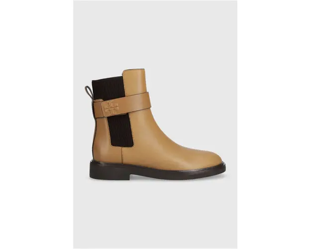 Tory Burch ghete chelsea de piele DOUBLE T CHELSEA BOOT femei, culoarea maro, cu toc plat, 152831-200