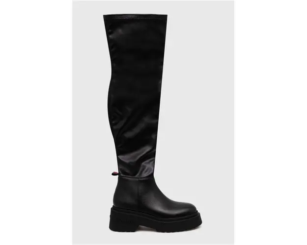 Tommy Jeans cizme TJW OVER THE KNEE BOOTS femei, culoarea negru, cu platforma, EN0EN02254