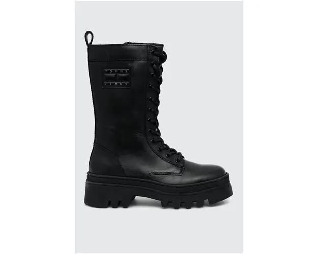 Tommy Jeans bocanci de piele TJW FASHION LACE UP femei, culoarea negru, cu platforma, EN0EN02296