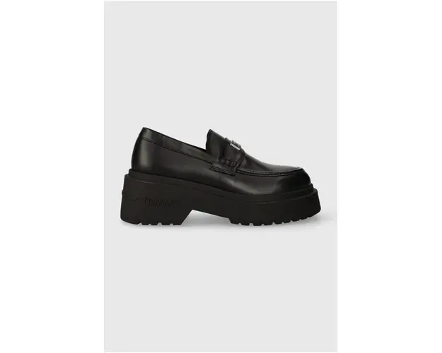 Tommy Jeans mocasini de piele TJW CHUNKY LOAFER femei, culoarea negru, cu platforma, EN0EN02320