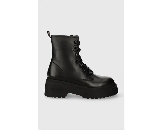 Tommy Jeans bocanci de piele TJW LACE UP BOOT CHUNKY femei, culoarea negru, cu platforma, EN0EN02404