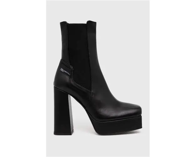 Karl Lagerfeld Jeans ghete chelsea de piele STAK HEEL II femei, culoarea negru, cu toc drept, KLJ93140