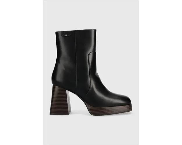 Pepe Jeans botine ABBA WOOD femei, culoarea negru, cu toc drept, PLS50494