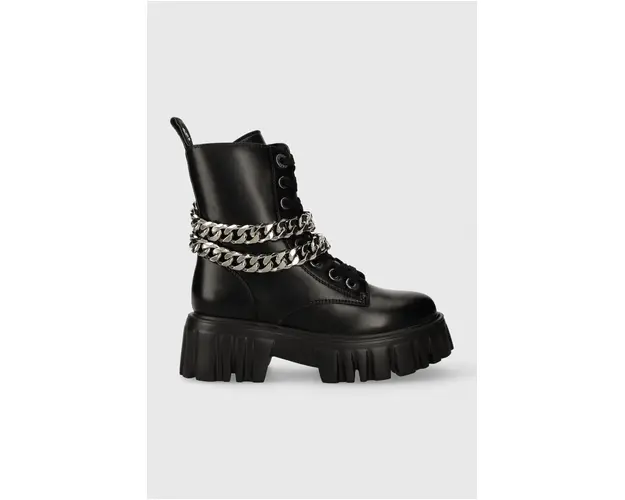 Buffalo bocanci Lion Lace Up T-Chain femei, culoarea negru, cu platforma, izolare usoara, 1622367