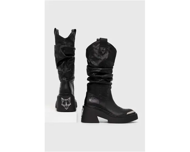 Naked Wolfe ghete de piele Stable femei, culoarea negru, cu toc drept