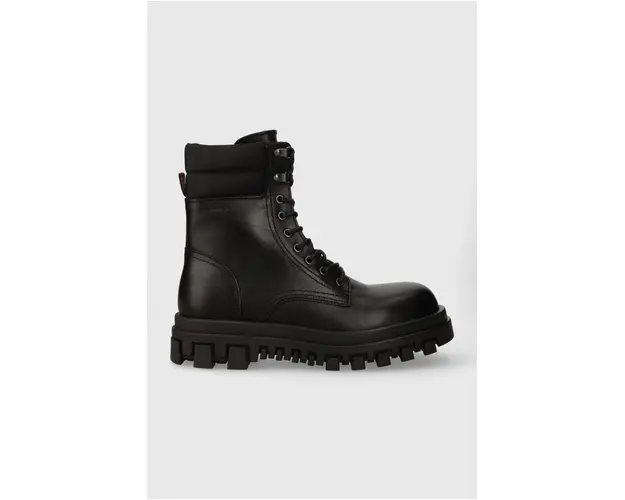 Tommy Jeans bocanci de piele TJM ELEVATED OUTSOLE BOOT barbati, culoarea negru, EM0EM01251