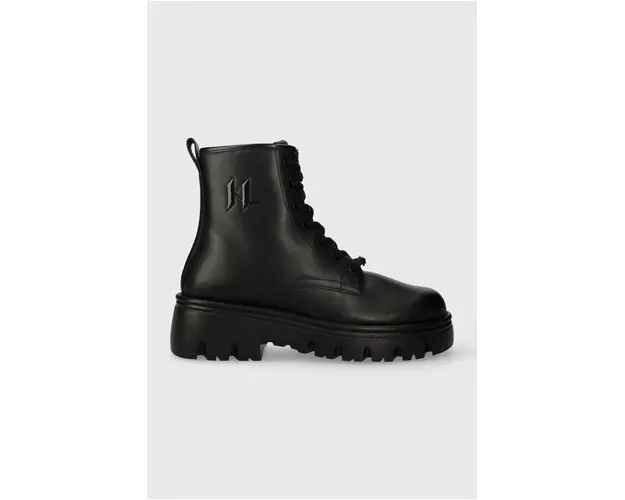 Karl Lagerfeld bocanci de piele KOMBAT KC barbati, culoarea negru, KL15350