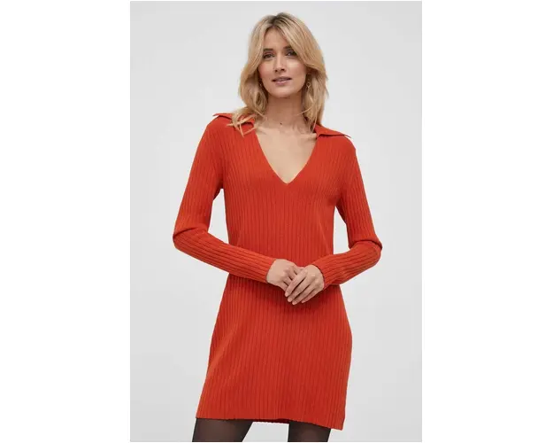 Sisley rochie culoarea portocaliu, mini, drept