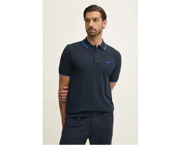 BOSS polo de bumbac culoarea albastru marin, neted, 50494697