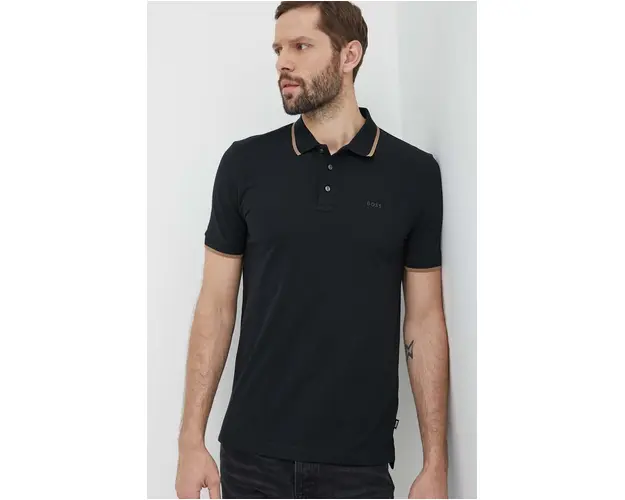 BOSS polo de bumbac culoarea negru, neted, 50494697