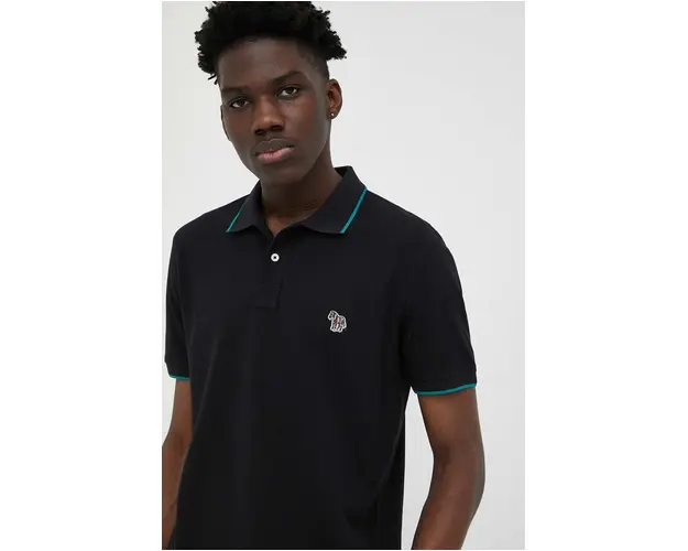 PS Paul Smith polo de bumbac culoarea negru, cu imprimeu