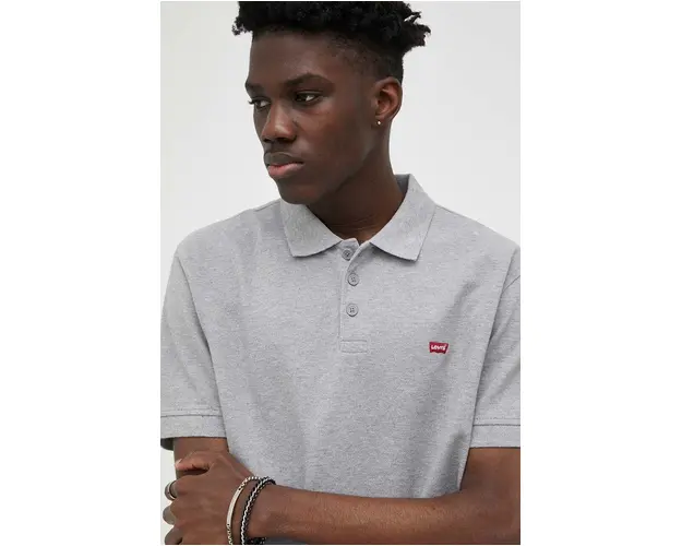 Levi's polo de bumbac culoarea gri, melanj