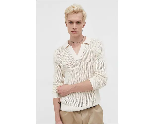 Abercrombie & Fitch pulover barbati, culoarea bej, light