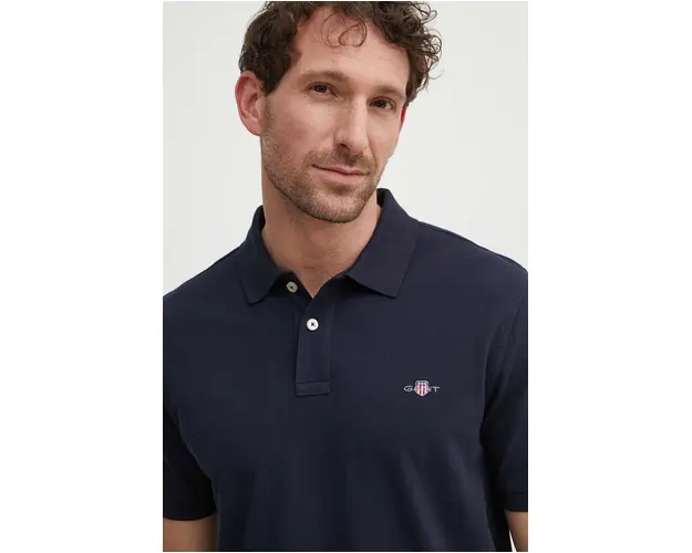 Gant polo de bumbac culoarea albastru marin, neted