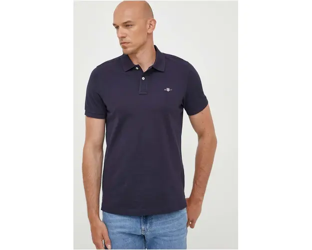 Gant polo de bumbac culoarea albastru marin, neted