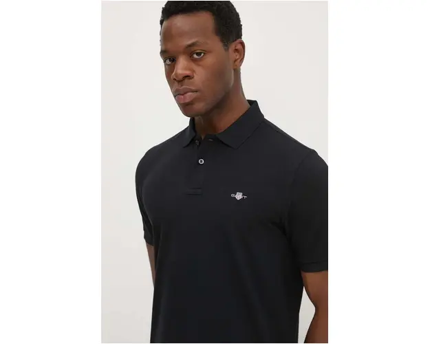 Gant polo de bumbac culoarea negru, neted