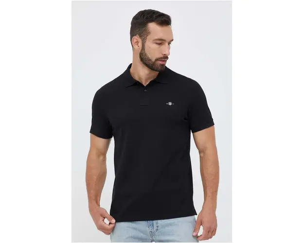 Gant polo de bumbac culoarea negru, neted