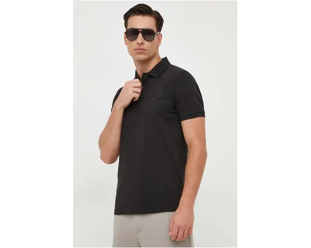 Gant polo de bumbac culoarea negru, cu imprimeu