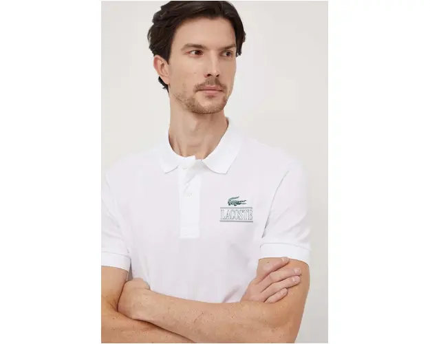 Lacoste tricou polo barbati, culoarea alb, cu imprimeu