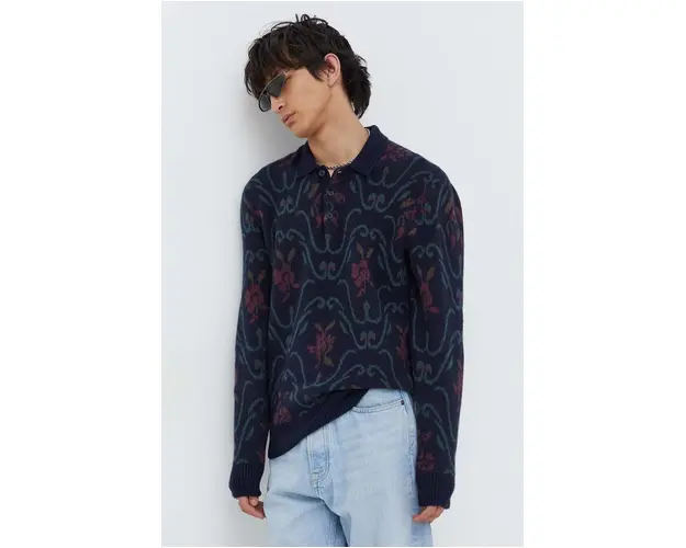 Abercrombie & Fitch pulover barbati, culoarea albastru marin