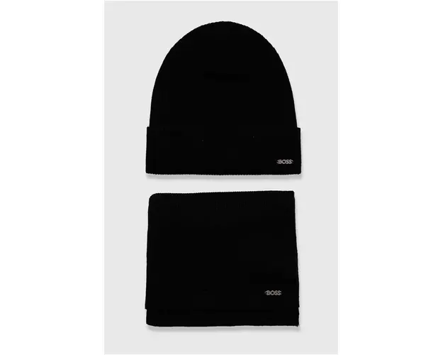 BOSS caciula si fular din lana culoarea negru