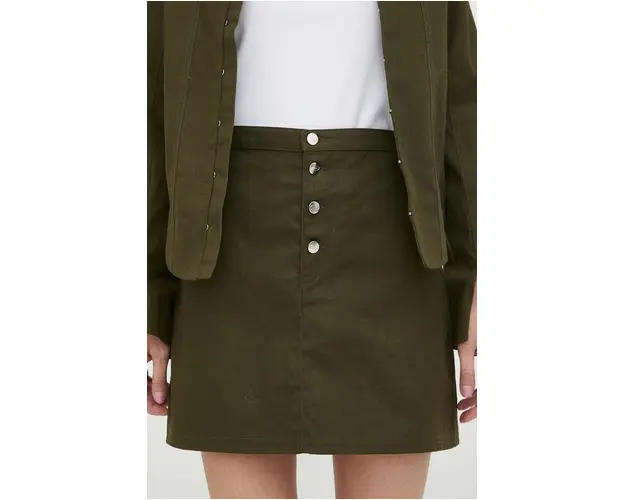 Résumé fusta jeans culoarea verde, mini, drept