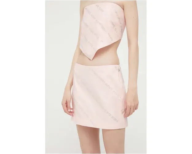 Rotate fusta din bumbac culoarea roz, mini, drept