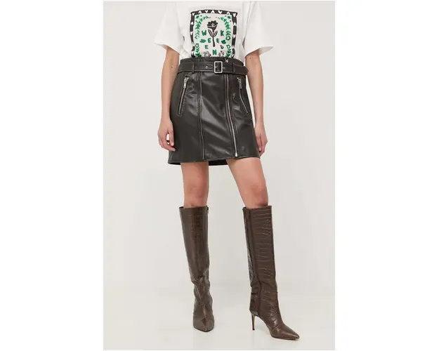 Weekend Max Mara fusta de piele culoarea negru, mini, creion