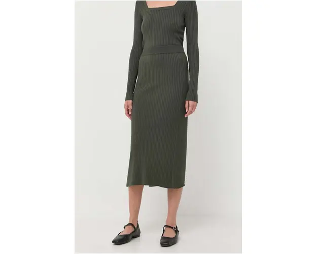 Max Mara Leisure fusta culoarea verde, midi, drept