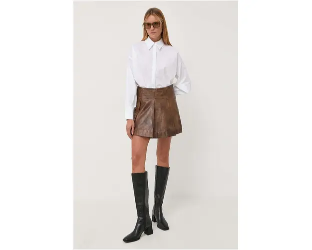 Remain fusta de piele culoarea maro, mini, evazati