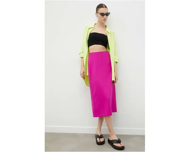 Drykorn fusta culoarea roz, midi, drept