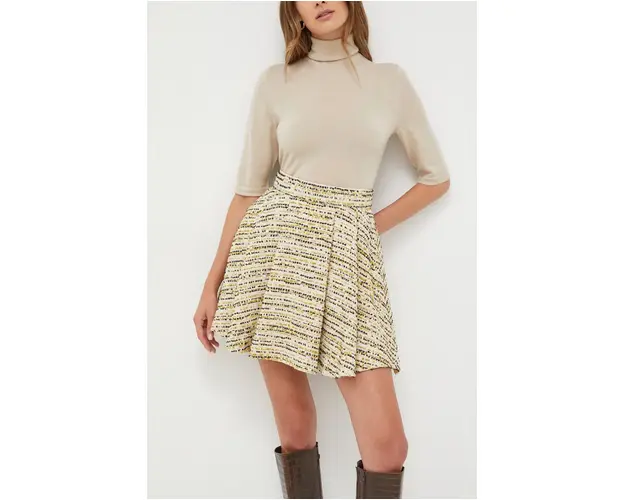 Custommade fusta din amestec de lana culoarea verde, mini, evazati