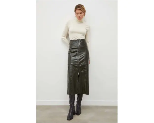 Gestuz fusta de piele culoarea verde, maxi, creion