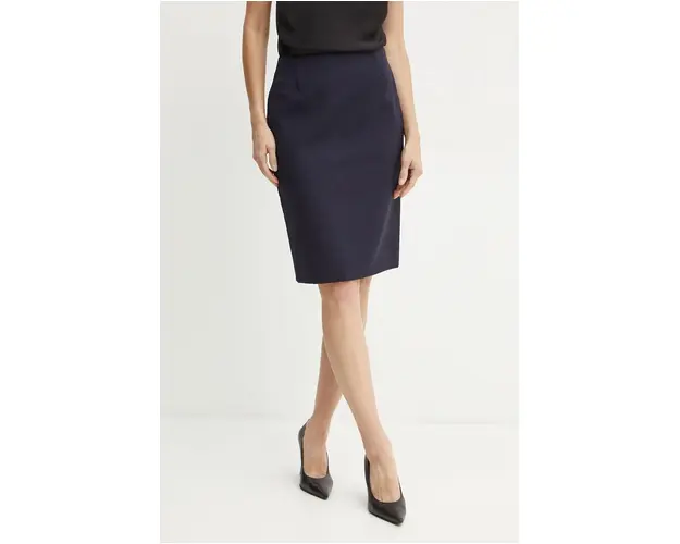 BOSS fusta de lana culoarea albastru marin, mini, creion