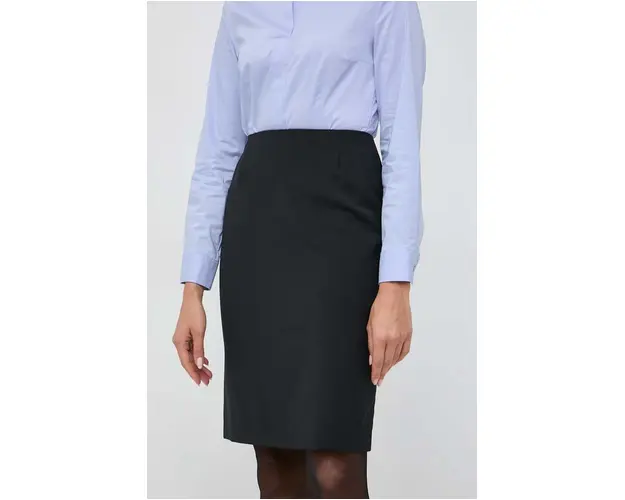 BOSS fusta de lana culoarea negru, mini, creion