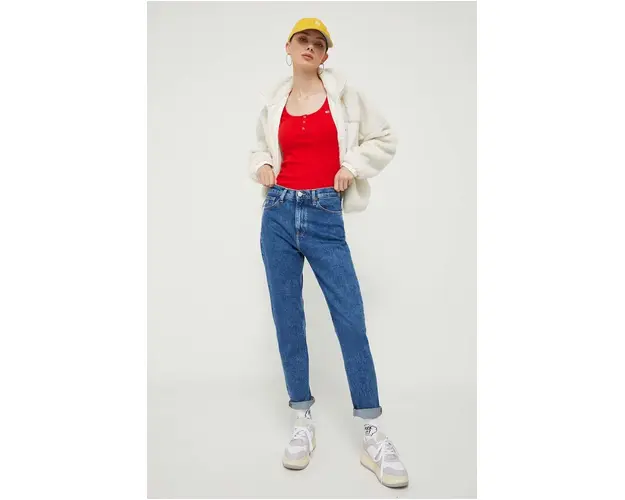 Tommy Jeans jeansi femei, culoarea albastru marin