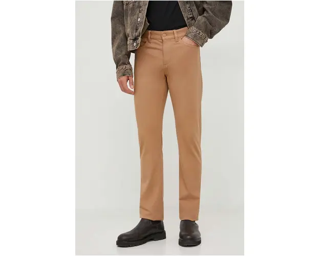BOSS pantaloni barbati, culoarea bej, mulata