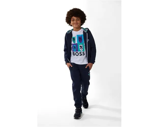 BOSS pantaloni de trening pentru copii culoarea albastru marin, cu imprimeu