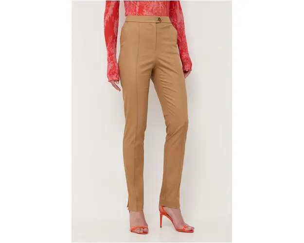 BOSS pantaloni femei, culoarea bej, drept, high waist