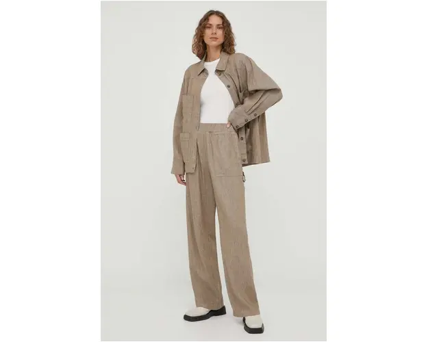 Herskind pantaloni din in Sanne culoarea maro, lat, high waist