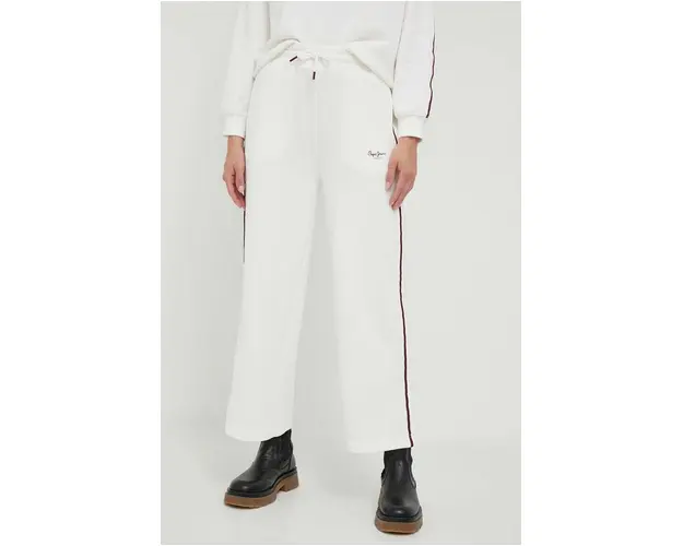 Pepe Jeans pantaloni de trening din bumbac Bibi culoarea alb, cu imprimeu